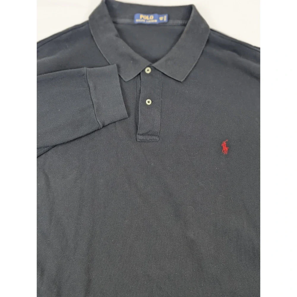 Polo Ralph Lauren Mens 4XLT Black Long Sleeve Pique Polo Shirt Red Pony Logo